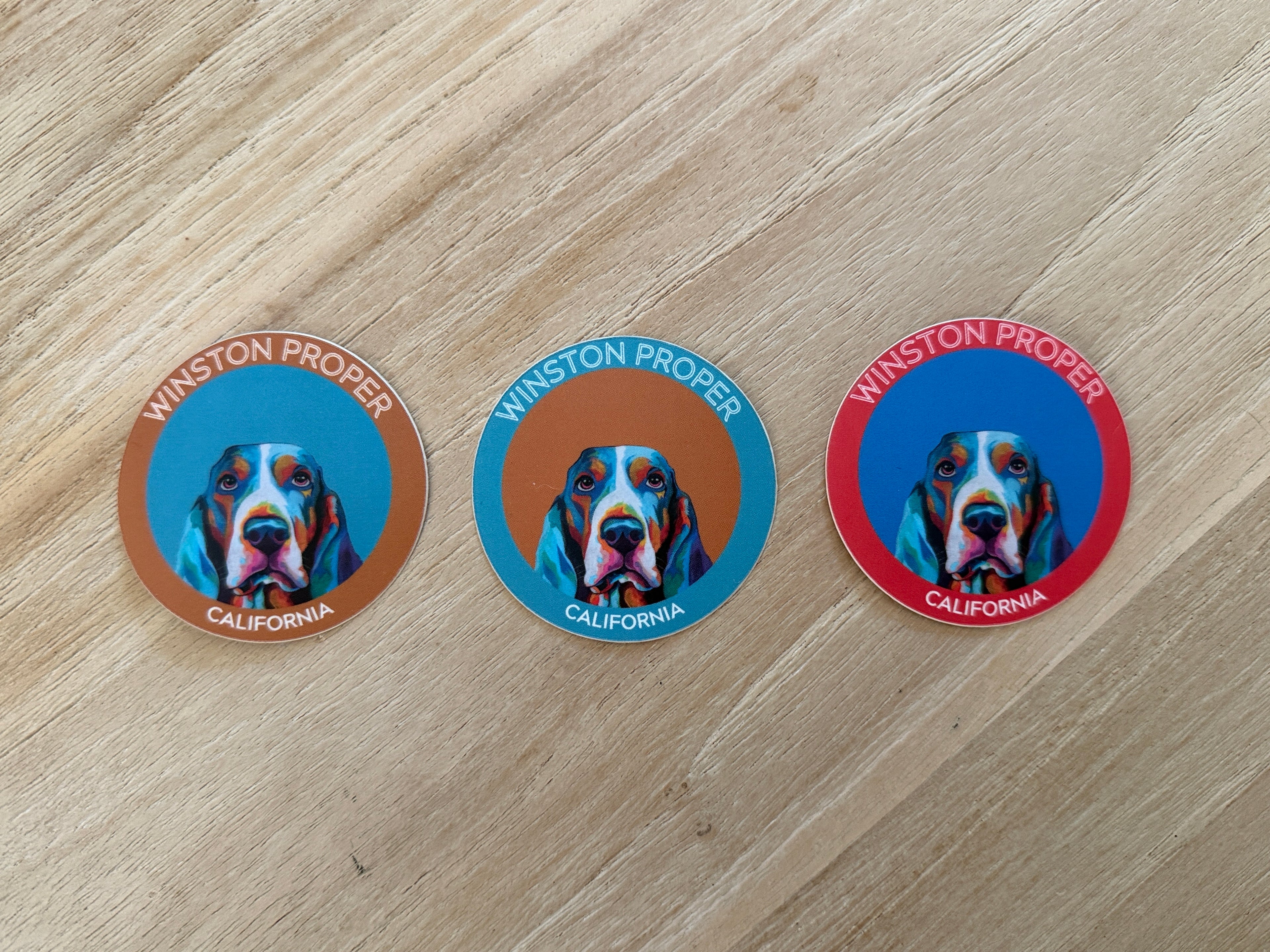 3 Pack 2 inch Round Winston the Basset Hound Stickers